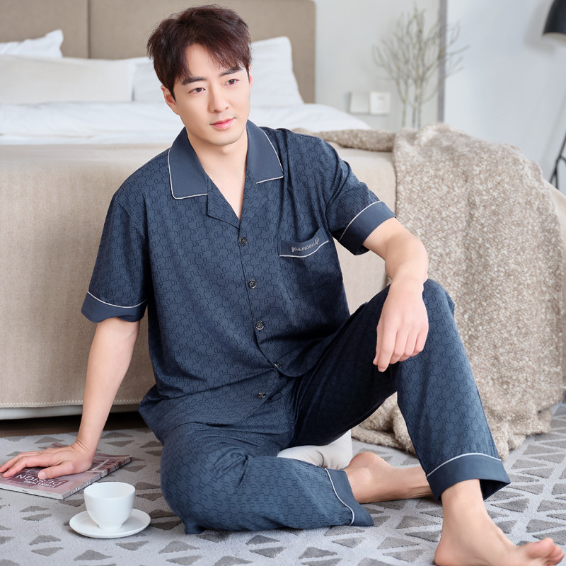 2026新款睡衣男夏季100纯棉短袖加肥加大码男式全棉家居服套装4XL