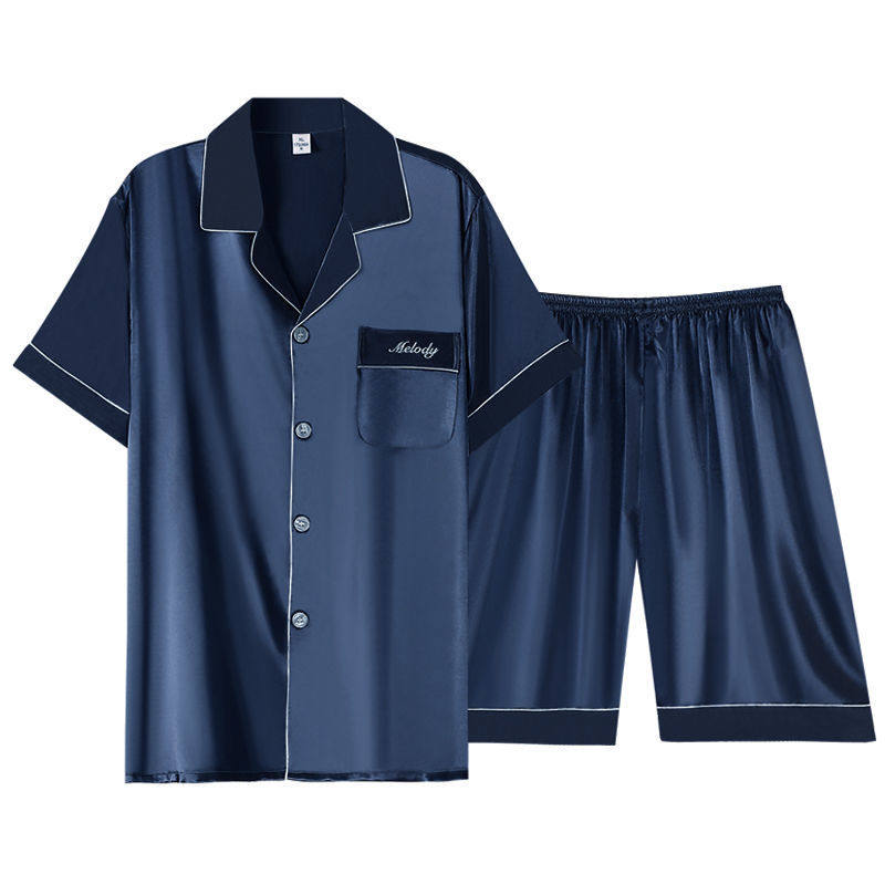 男士睡衣夏季夏款丝绸冰丝家居服短袖短裤夏天男款大码套装可外穿