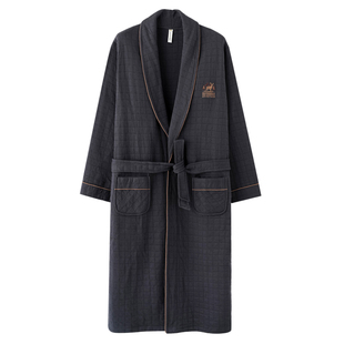 2025新款睡袍男士睡衣男款浴袍秋冬季100%纯棉夹层长袖全棉家居服