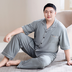 100%纯棉睡衣男士夏天短袖350斤新疆棉家居服加肥加大男款全棉7XL