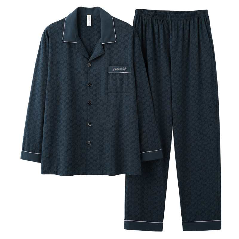 春秋季100%纯棉睡衣男士爸爸全棉家居服爷爷秋冬款加大码套装4XL