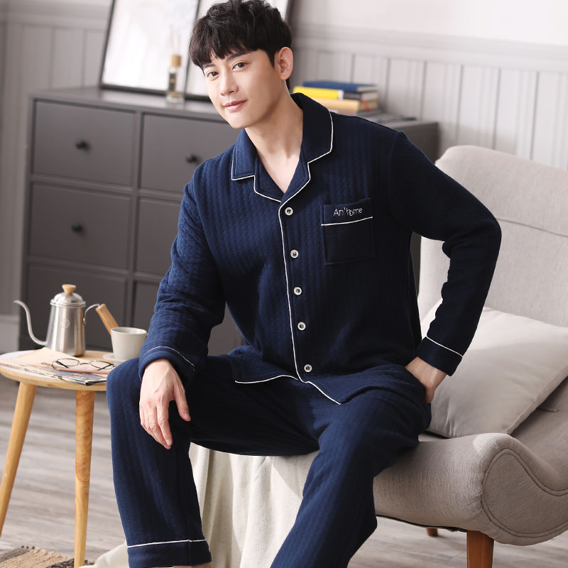 中老年全棉夹层加大码长袖睡衣