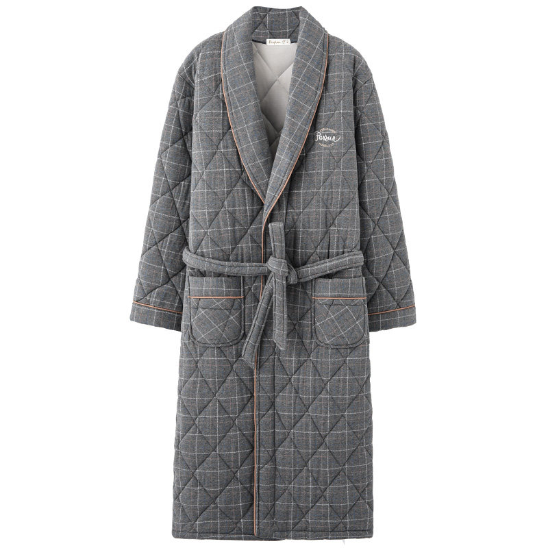 2025冬季100%棉男士睡袍浴袍加厚保暖睡衣纯棉夹棉长款全棉男款