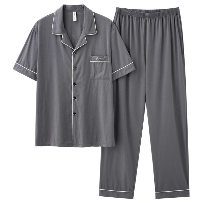 2026新款睡衣男夏季100%纯棉短袖长裤男式夏天薄款中年全棉家居服
