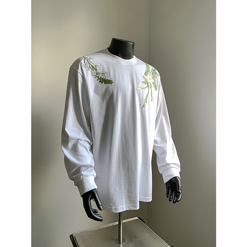 现货+夏秋前后片植绒绣花纯棉长袖T恤W1312/特P38,男装T恤,电商B350