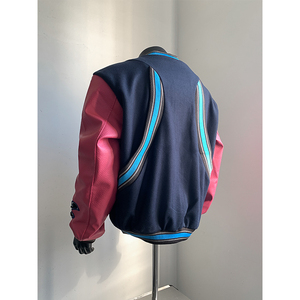 现货+hype yourself美式PU皮拼毛呢植绒绣花棒球服外套 W1316/P95图片