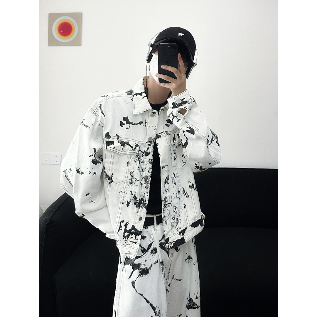 现货+秋款美式扎染休闲套装痞帅牛仔套装W838/P85+CK396/P65,男装休闲套装,电商B350