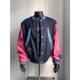 现货+hypeyourself美式PU皮拼毛呢植绒绣花棒球服外套W1316/P95，男装夹克，电商B350