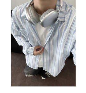 现货+秋款 美式复古文艺小清新条纹长袖衬衫 W829/P50 限68图片