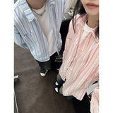 现货+秋款美式复古文艺小清新条纹长袖衬衫W829/P50限68，男装衬衫，电商B350