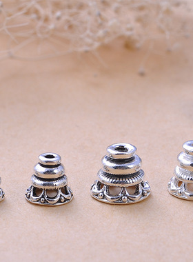 S925纯银配饰 素银泰银三通头佛头盖头流苏帽手工手链串珠配件