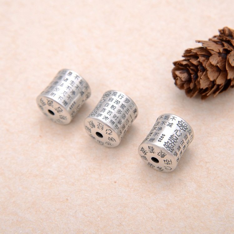 S925纯银泰银般诺菠萝蜜多心经桶珠隔珠 DIY手工佛链配饰材料