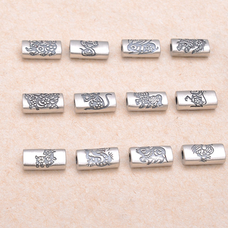 S925纯银十二生肖鼠 牛 虎方块隔珠 手工手链手串配饰配件材料