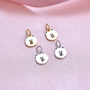 S925纯银布朗熊吊坠 光面滴胶小熊挂坠 韩版时尚饰品项坠配件