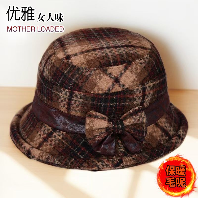 秋冬时尚盆帽老人奶奶老太太保暖中老年人帽子毛呢妈妈新款渔夫帽