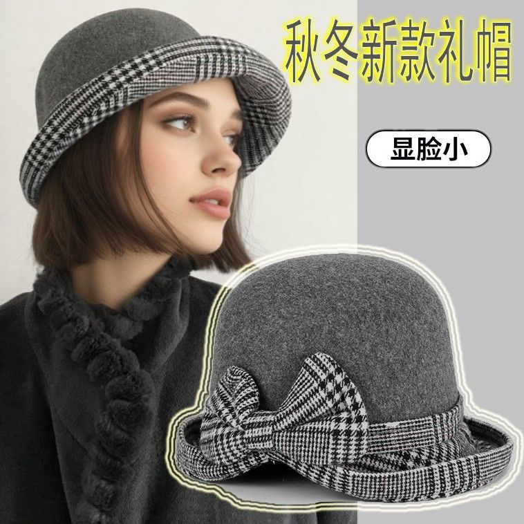 新款女士春秋款百搭毛呢时尚英伦复古遮阳礼帽韩版休闲保暖爵士帽