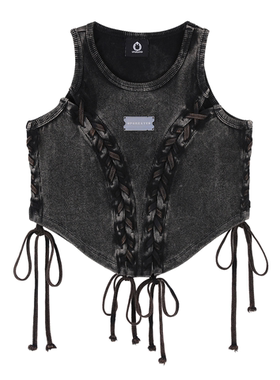 UPGREATED周洛汐周也Kyoka同款千禧辣妹废土编织解构水洗系带背心