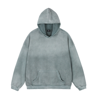 UPGREATED高克重水洗做旧渐变植染破坏BOXY短宽套头帽衫