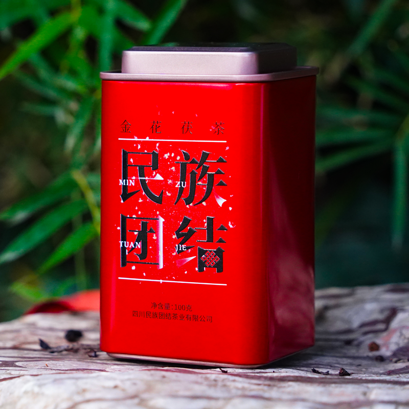 三花茶叶民族团结金花茯砖茶100g罐装马口铁盒品罐系列大红袍便携,茶,特色产区黑茶,淘宝优惠券,粉丝福利购,淘宝优惠卷