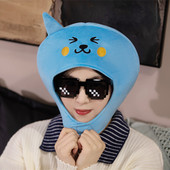 搞怪表情酷儿毛绒头套帽女秋冬季 甜美可爱百搭拍照超萌护耳包头帽