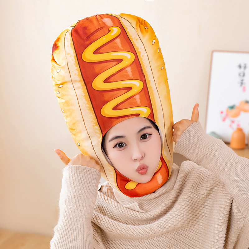 可爱搞怪卡通食物热狗造型头套帽子拍照表演道具个性帽子道具