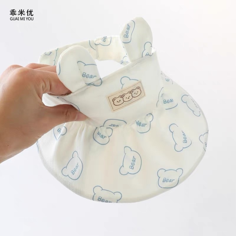 婴儿帽子防晒帽夏季男孩小熊大檐空顶防晒帽外出小月龄男宝宝