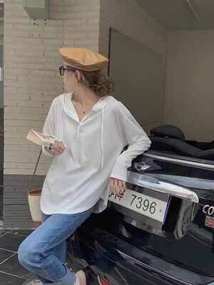 2026春季新款韩版宽松显瘦百搭休闲连帽长袖T恤女