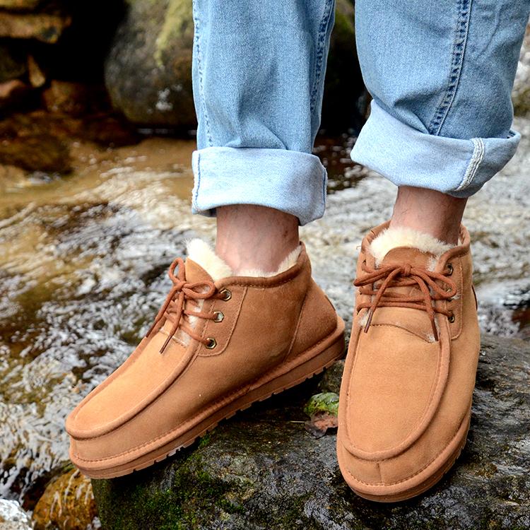 真皮短靴加绒防寒保暖男羊皮毛一体冬季男鞋大棉靴雪地靴纯羊毛