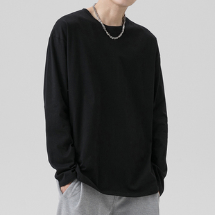 上衣服白色打底衫 纯黑色休闲内搭体恤潮流男装 T恤男春秋冬季 长袖