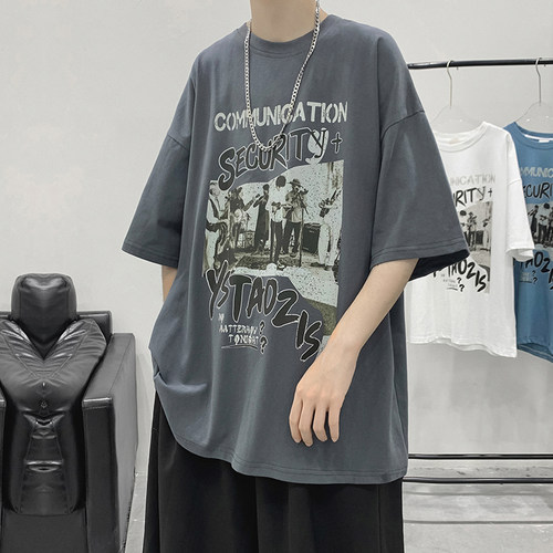 美式复古短袖t恤男痞帅宽松半袖