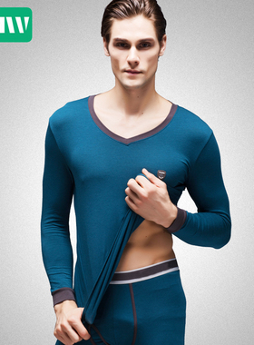 男士保暖内衣套装薄款V领紧身棉毛衫线衣裤莫代尔秋衣秋裤男大码