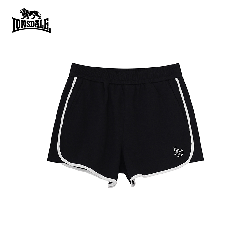 LONSDALE/龙狮戴尔LONSDALE运动短裤女黑色撞色边条松紧腰夏季