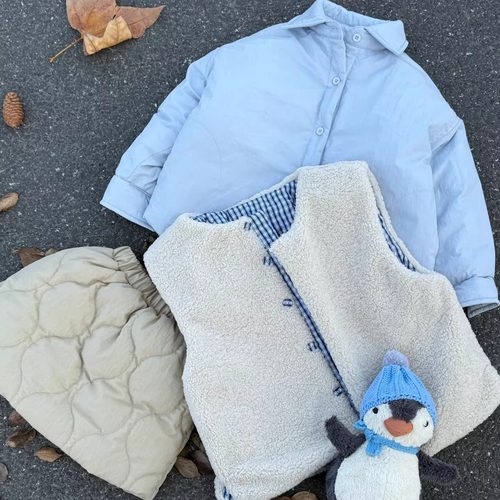 女童冬日海盐芝士系列衬衫棉服马甲夹棉短裙冬季款女宝洋气三件套