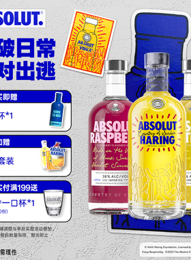 ABSOLUT绝对伏特加Keith Haring艺术瓶覆盆莓柠檬700ml调酒套装