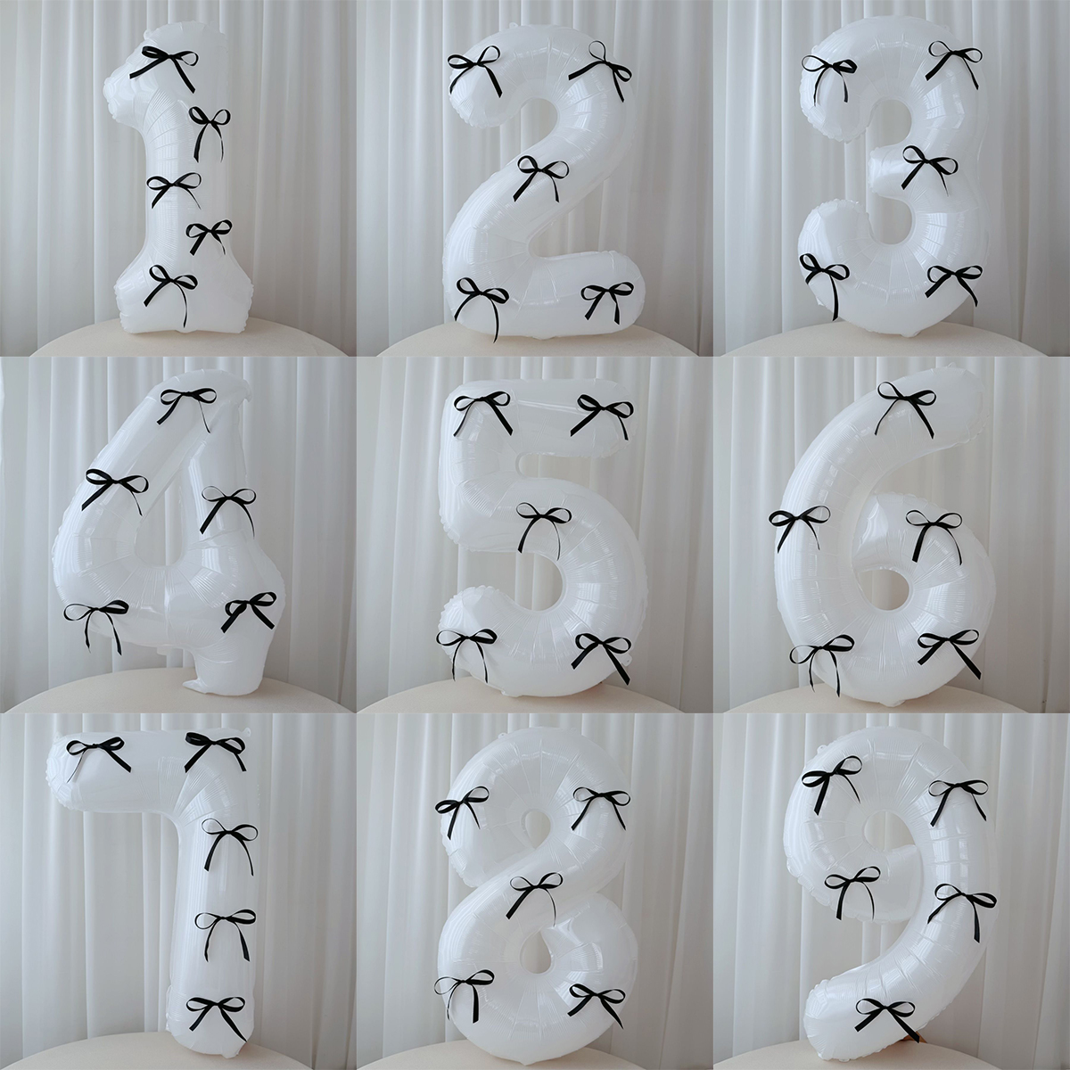 ins男女孩生日蝴蝶结白色数字气球宝宝百天满月周岁布置拍照道具