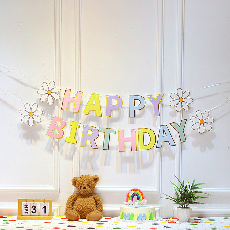 生日拉旗派对装扮用品宝宝ins生日男女孩装饰场景布置背景墙横幅