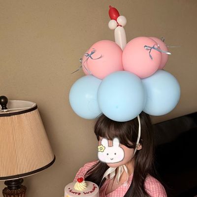 ins风蛋糕气球帽子儿童生日派对氛围拍照道具头套男女孩布置装饰