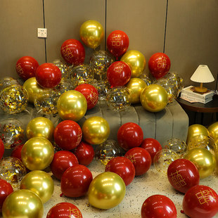 网红宝石红色气球喜庆加厚金色装饰结婚礼婚房布置情人节表白场景
