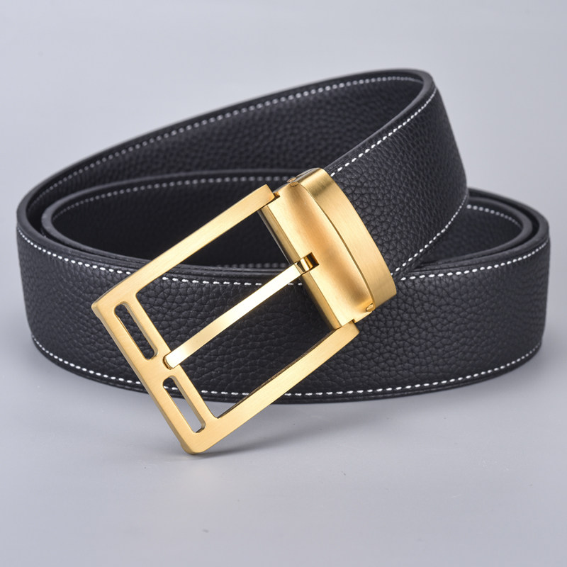 双面皮带男士真皮针扣铜扣荔枝纹头层牛皮青年牛仔裤带3.8腰带634