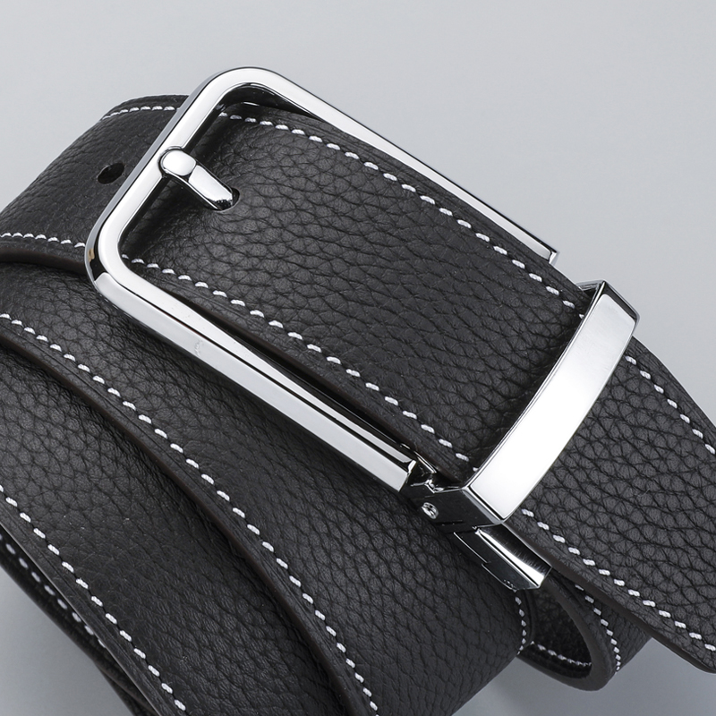 双面 旋转针扣皮带男士真皮青年荔枝纹头层牛皮深蓝橙裤带腰带643