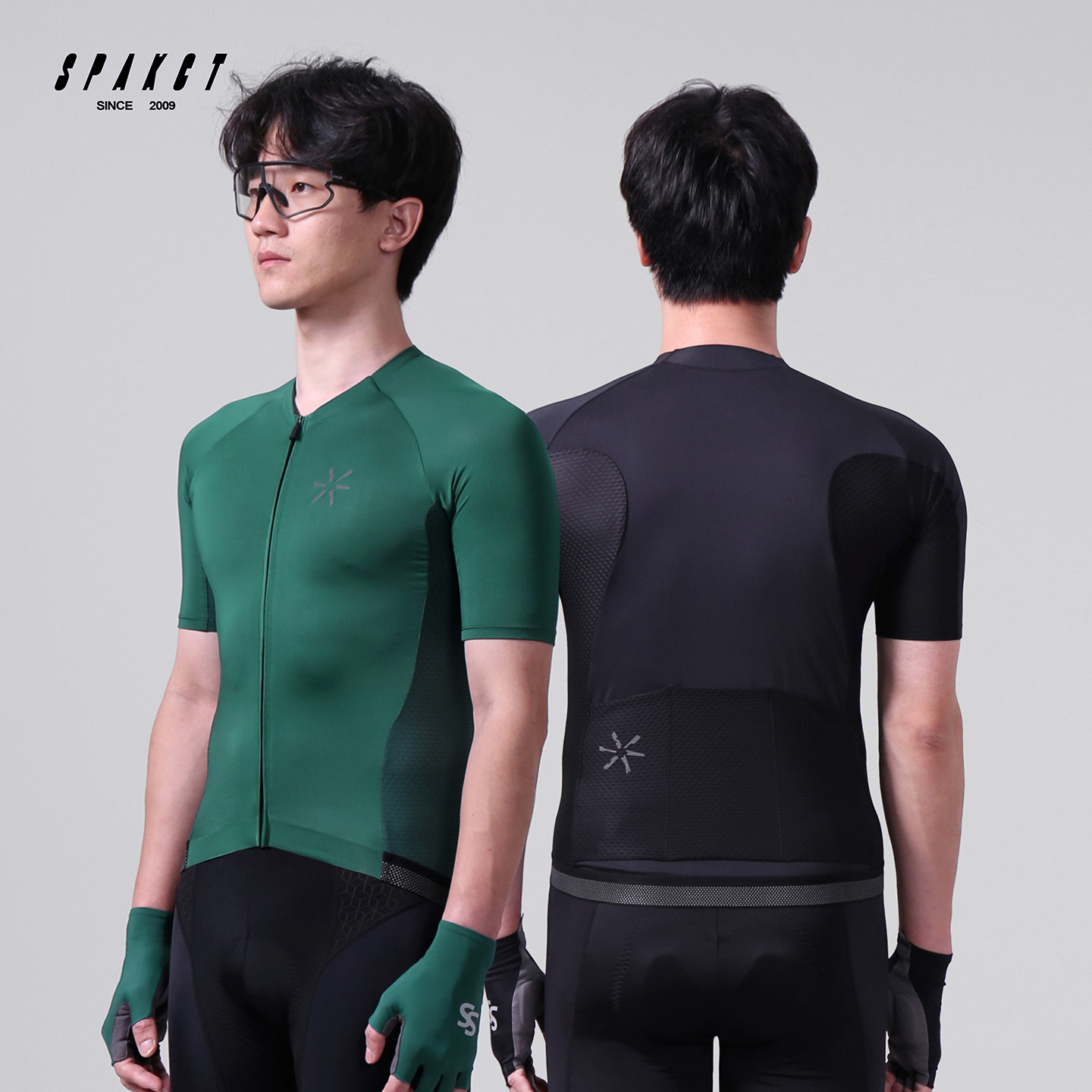 思帕客短袖骑行服男子夏公路自行车上衣纯色专业山地车车服-森林