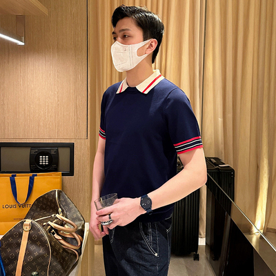 夏季休闲洋气拼接带领短袖polo衫