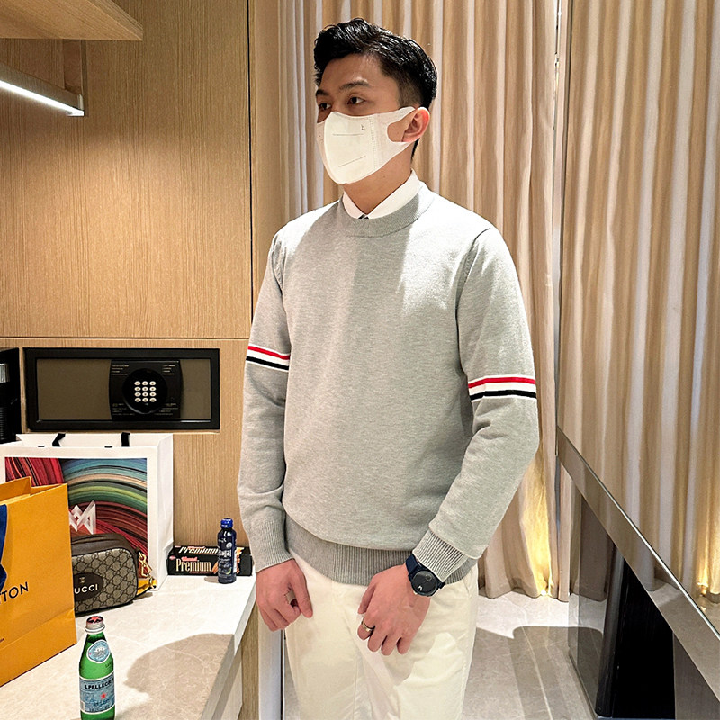 yomobrother轻奢男装针织上衣 休闲复古独特织带拼接毛衣男款秋冬