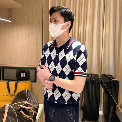 菱格针织衫复古风polo衫翻领奢华