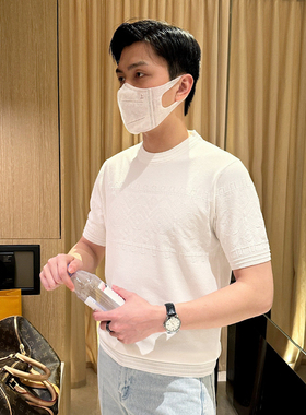 夏季休闲白色短袖男款2026新款 时尚高级针织提花男士上衣短袖t恤