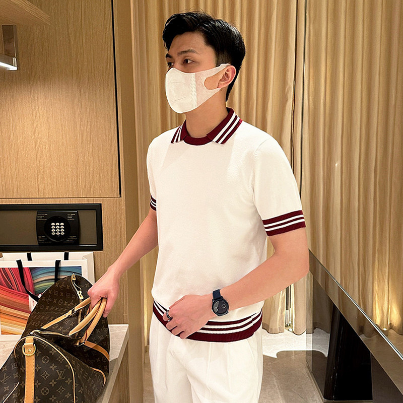 夏季短袖休闲聚会拼接翻领polo衫