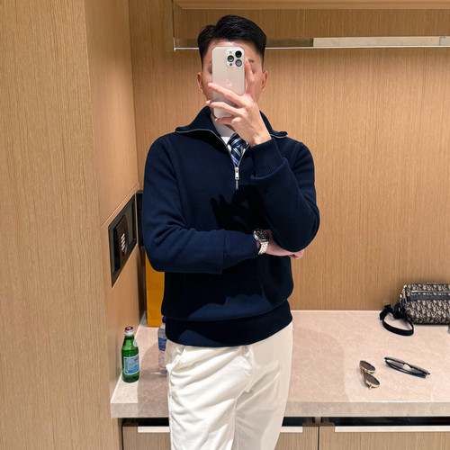 套头针织衫翻领半高拉链毛衣高级