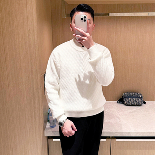 商务高端针织肌理毛线衣男休闲加厚白色毛衣男高级感 时尚 冬季 新款