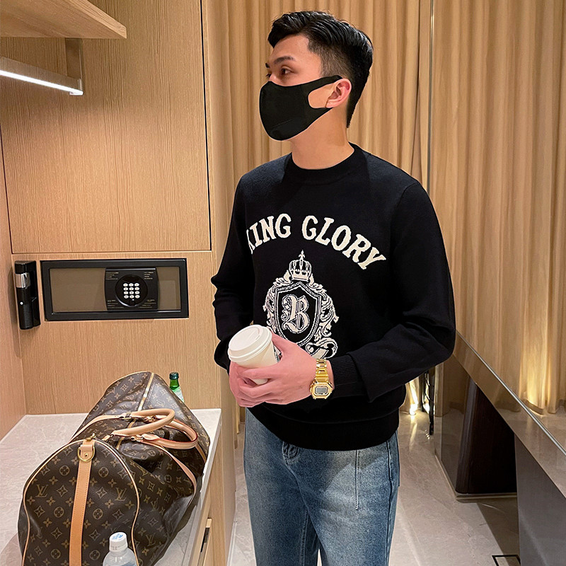 yomobrother轻奢复古图案提花针织衫男款 高级黑色圆领毛衣男冬季,男装,针织衫/毛衣,淘宝优惠券,粉丝福利购,淘宝优惠卷