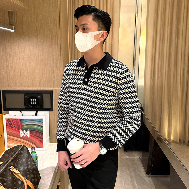 复古菱形撞色修身男士长袖polo衫秋冬奢华商务男装上衣翻领针织衫,男装,Polo衫,淘宝优惠券,粉丝福利购,淘宝优惠卷